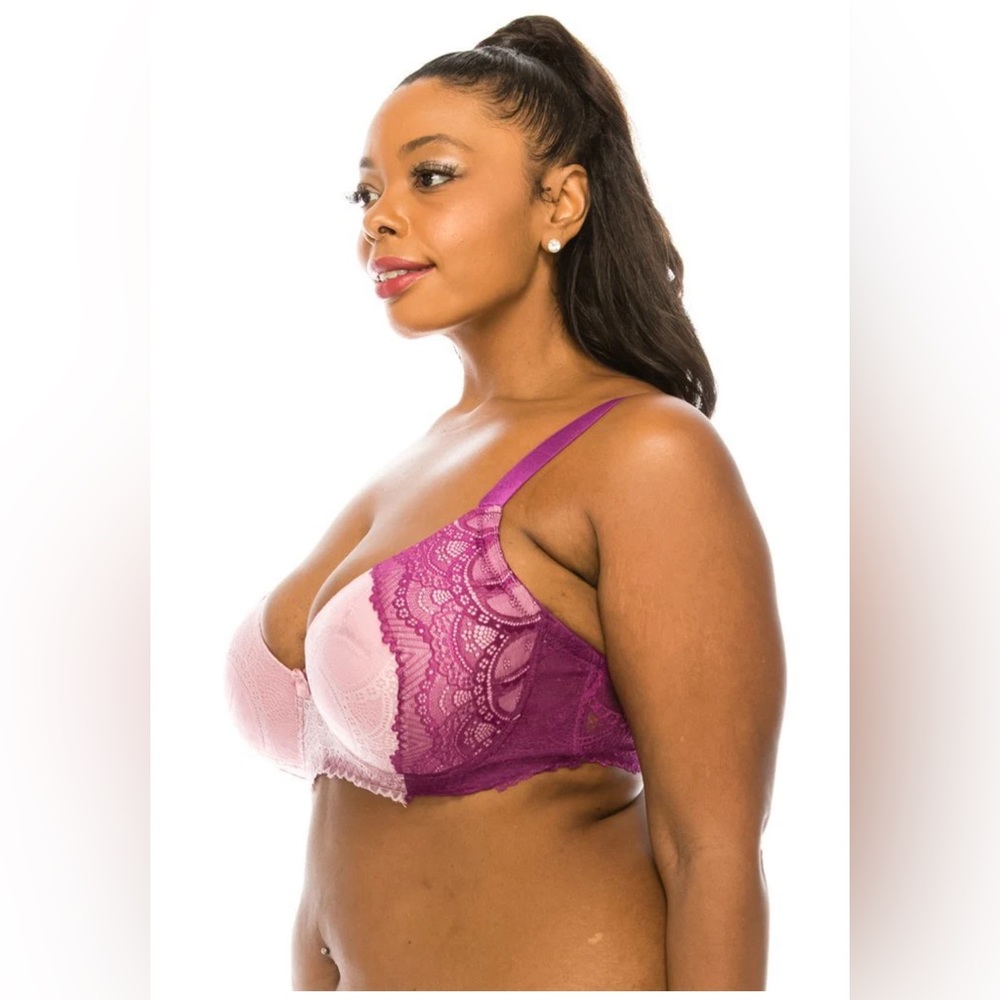 Jennifer Intimates Full Coverage 2 Tone Lace Underwire Bra - Violet